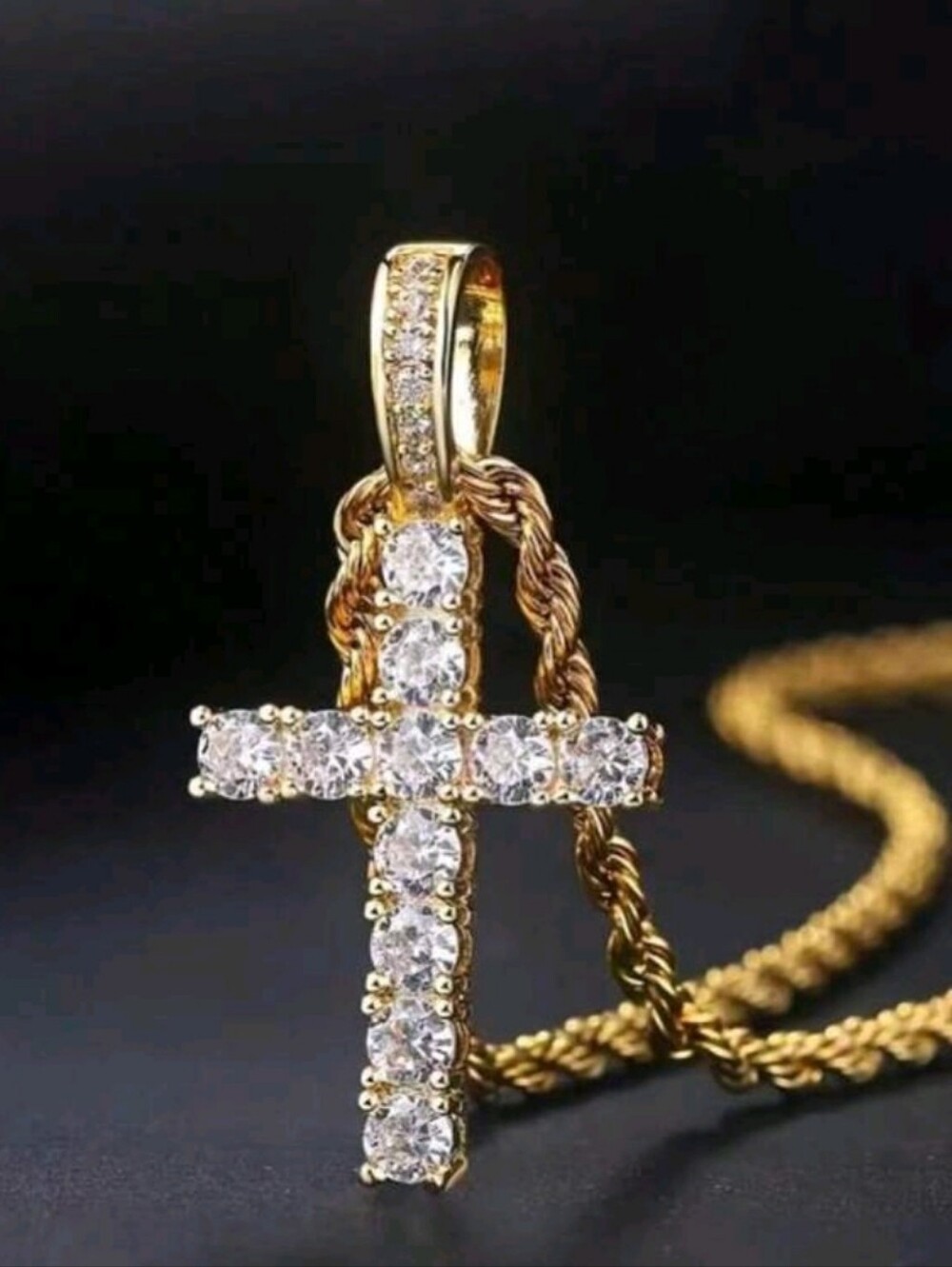 Unisex Titanium Steel Cross Zirconia Necklace 22" Long